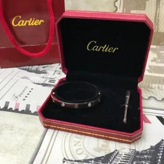 Cartier Love Black Gold Screw-Motif Bangle Enamel Or Leather Band Bracelet