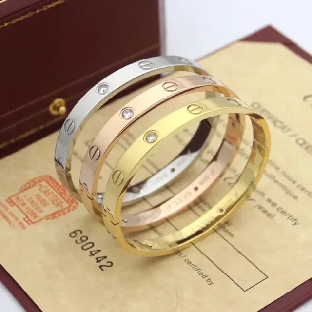Cartier Love Bracelet সোনা গোলাপি সোনা রূপা স্ট্যাকেবল স্ক্রু মোটিফ ক্রিস্টাল ব্রেসলেট 2