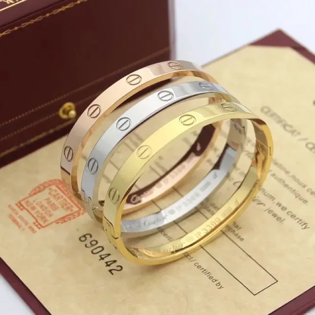 Cartier Love Bracelet সোনা গোলাপি সোনা রূপা স্ট্যাকেবল স্ক্রু মোটিফ ক্রিস্টাল ব্রেসলেট 3