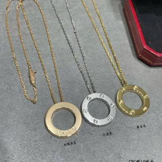 Cartier Love Gold Silver Circular Open-Ring Pendant Screw-Set Bezel Necklace