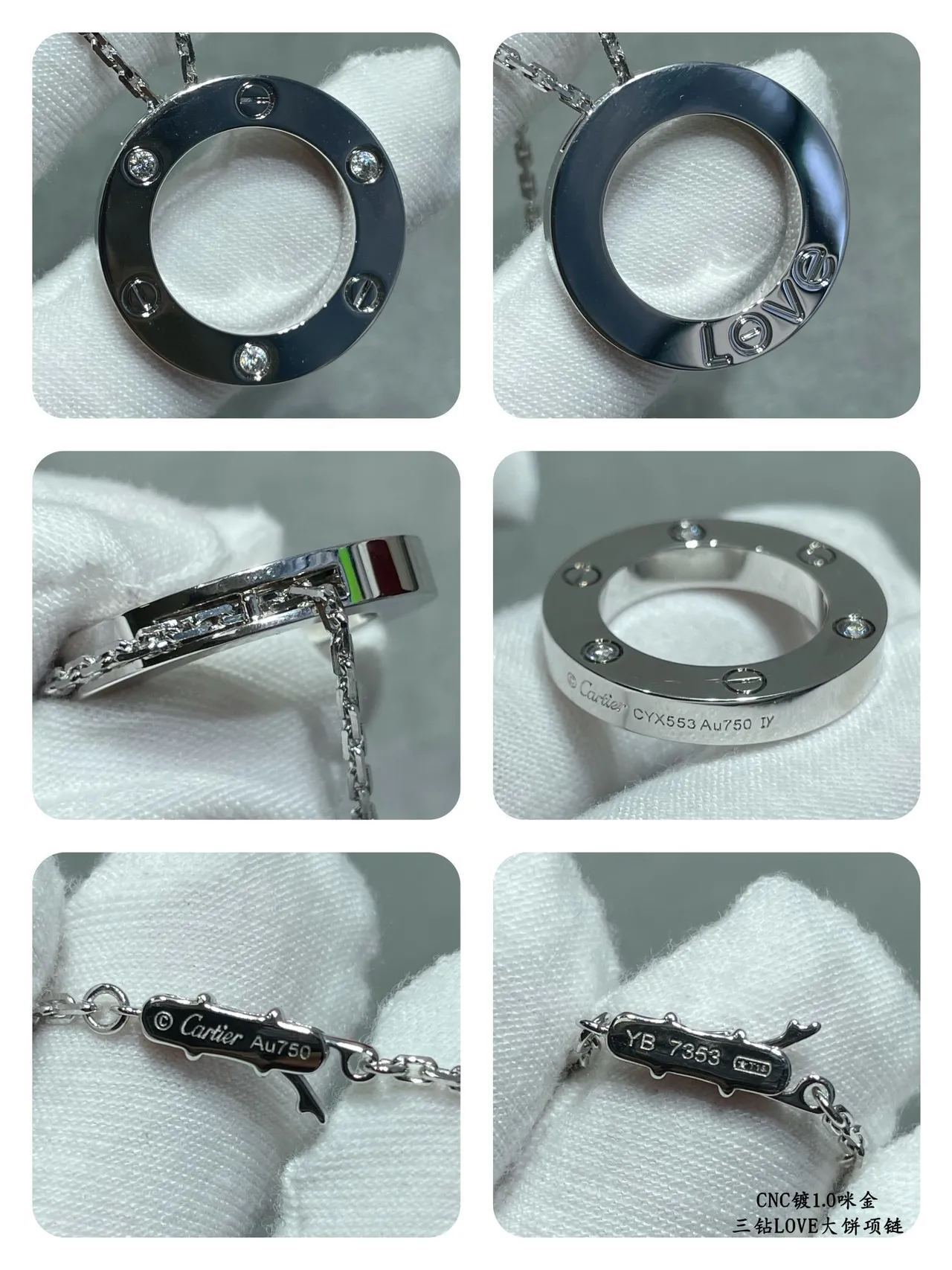 Cartier Love Ouro Prata Anel Circular Aberto Pingente Bisel com Parafuso Colar 2