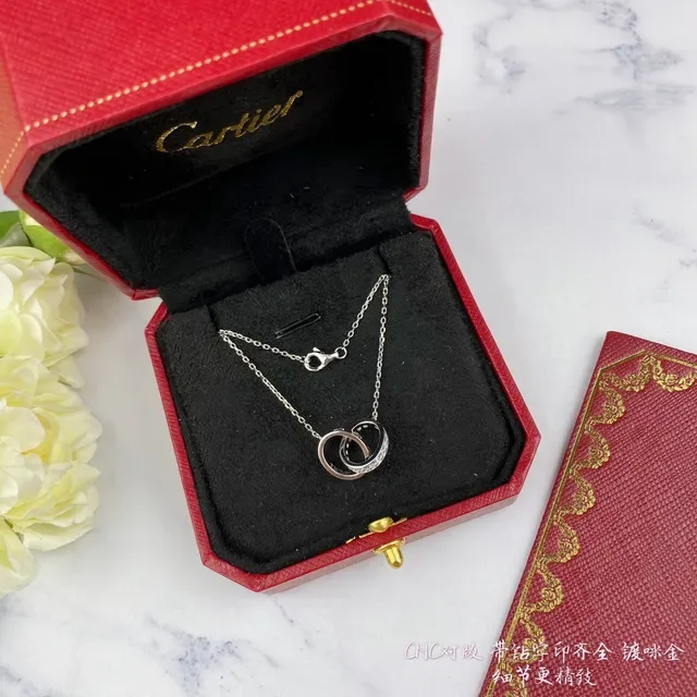 Cartier Love Interlocking Double-Ring Silver Necklace 2