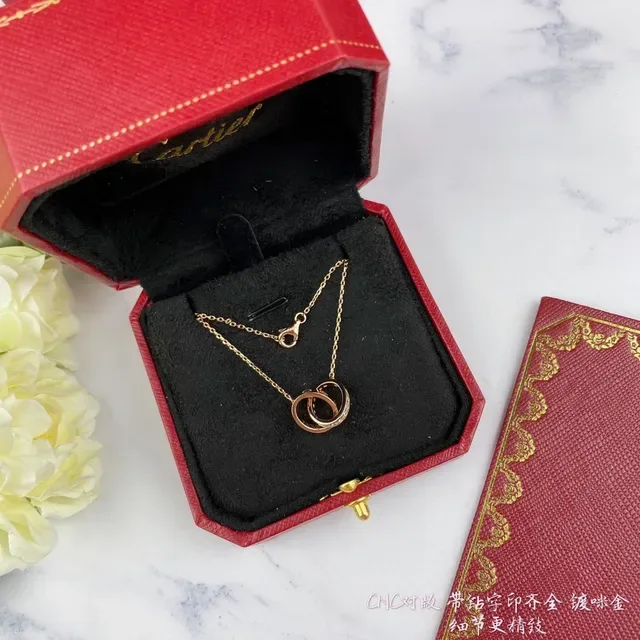 Cartier Love Interlocking Double-Ring Silver Necklace 3
