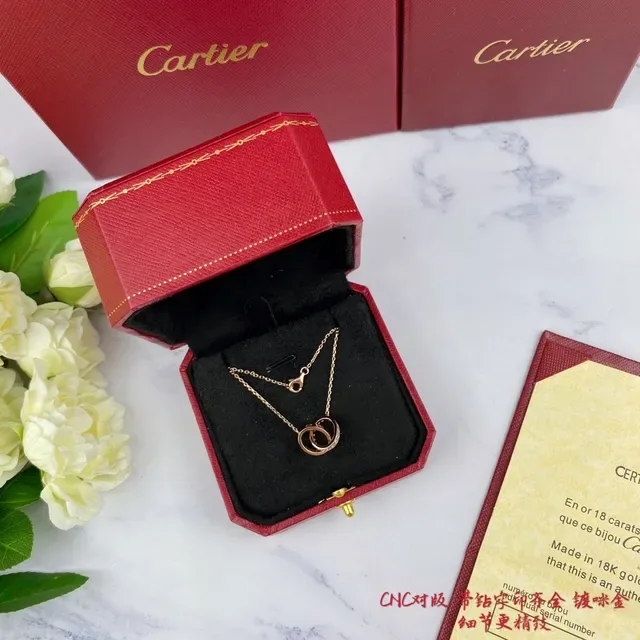 Cartier Love Interlocking Double-Ring Silver Necklace 8
