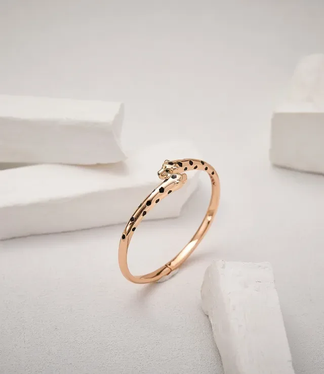 Cartier Panthère Enamel-Spotted Panther Head Open Bangle Bracelet 2
