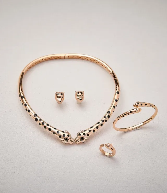 Cartier Panthère Enamel-Spotted Panther Head Open Bangle Bracelet 4