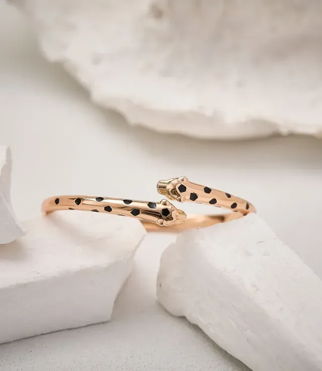 Cartier Panthère Enamel-Spotted Panther Head Open Bangle Bracelet 6