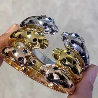 Cartier Panthère Tri-Color Panther Head Open Bangle Bracelets