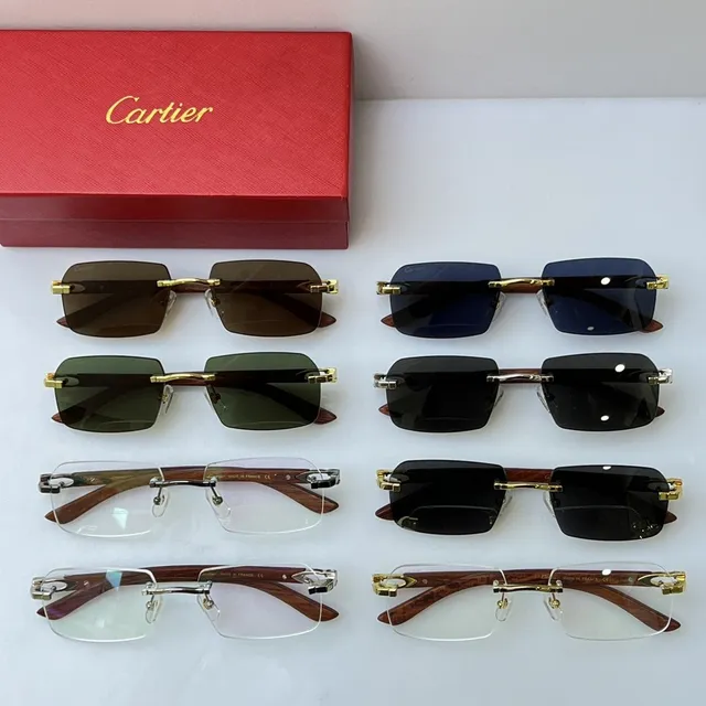 Cartier نظارات بصرية مستطيلة بدون إطار ذهبي شفاف بني أجهزة 2