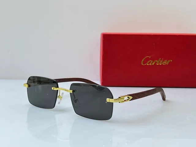 Cartier نظارات بصرية مستطيلة بدون إطار ذهبي شفاف بني أجهزة 3