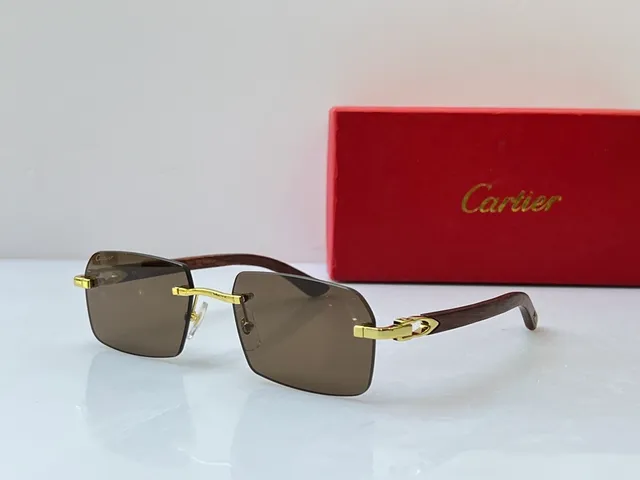 Cartier نظارات بصرية مستطيلة بدون إطار ذهبي شفاف بني أجهزة 4