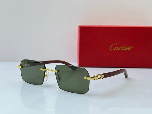 Cartier نظارات بصرية مستطيلة بدون إطار ذهبي شفاف بني أجهزة 5