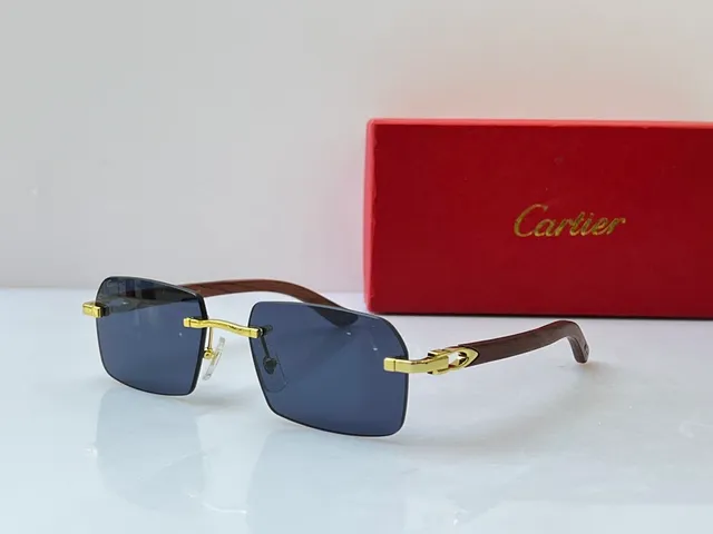 Cartier نظارات بصرية مستطيلة بدون إطار ذهبي شفاف بني أجهزة 6