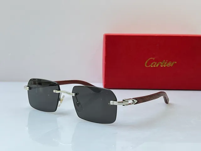 Cartier نظارات بصرية مستطيلة بدون إطار ذهبي شفاف بني أجهزة 7