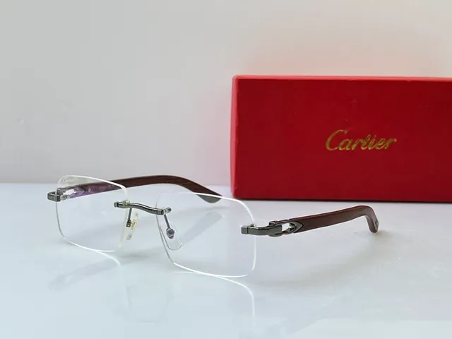 Cartier نظارات بصرية مستطيلة بدون إطار ذهبي شفاف بني أجهزة 8