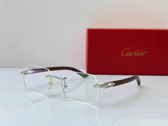 Cartier نظارات بصرية مستطيلة بدون إطار ذهبي شفاف بني أجهزة 9
