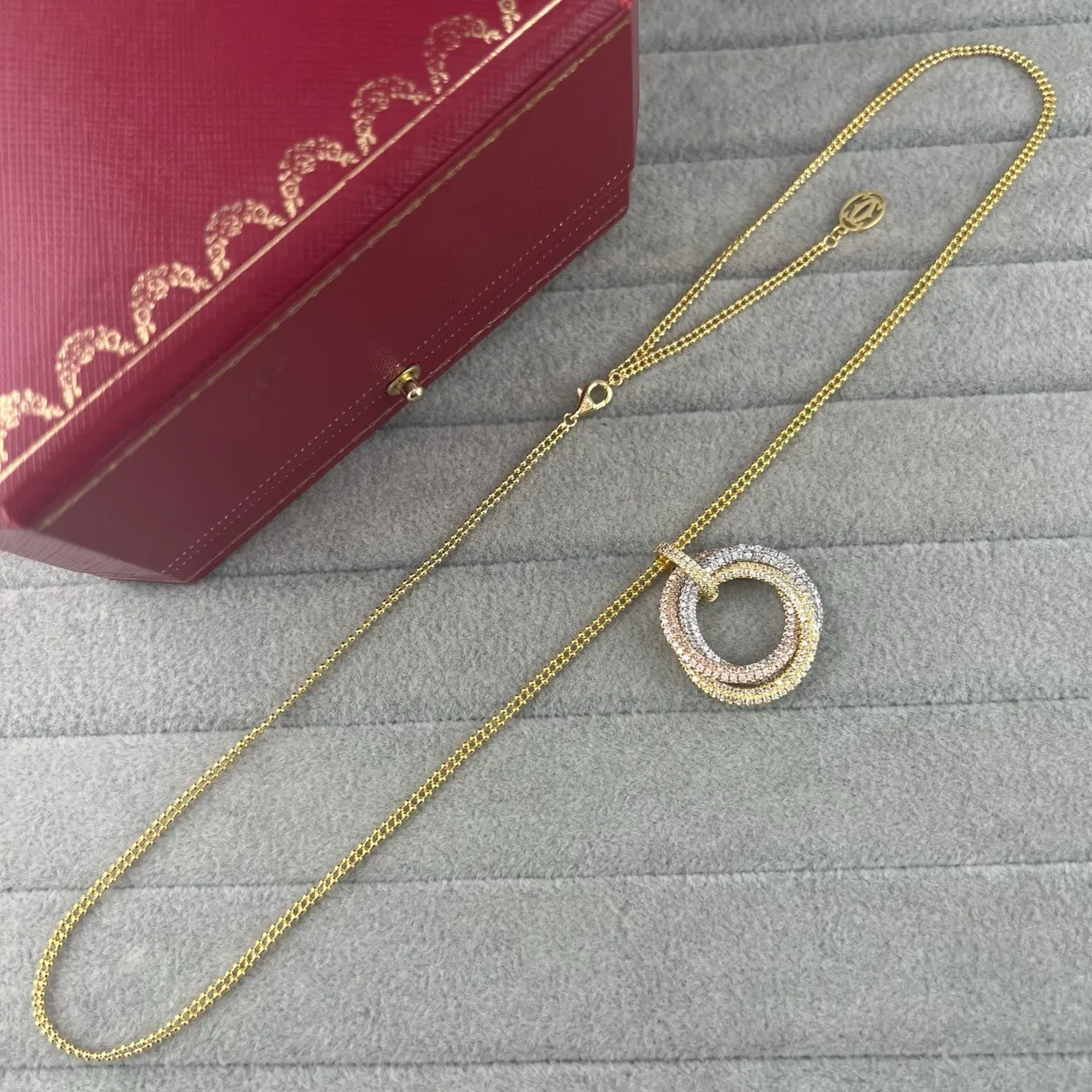 Cartier Trinity Interlocking Double-Ring Pavé Necklace 4