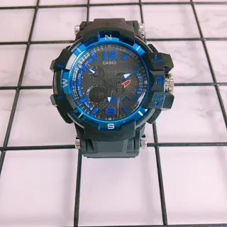 Casio Black Blue Rugged Resin Construction Bold Bezel Watch