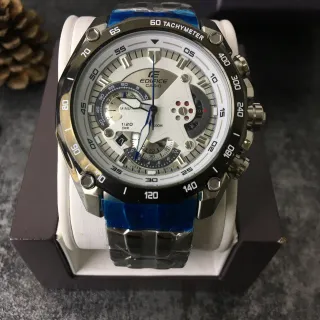 Casio Edifice Bleu Argent Multi-Dial Chronographe Cadran Tachymètre