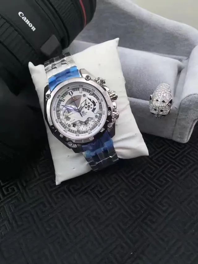 Casio Edifice রূপালী নীল মাল্টি ডায়াল ক্রোনোগ্রাফ ট্যাকিমিটার বেজেল ঘড়ি 8