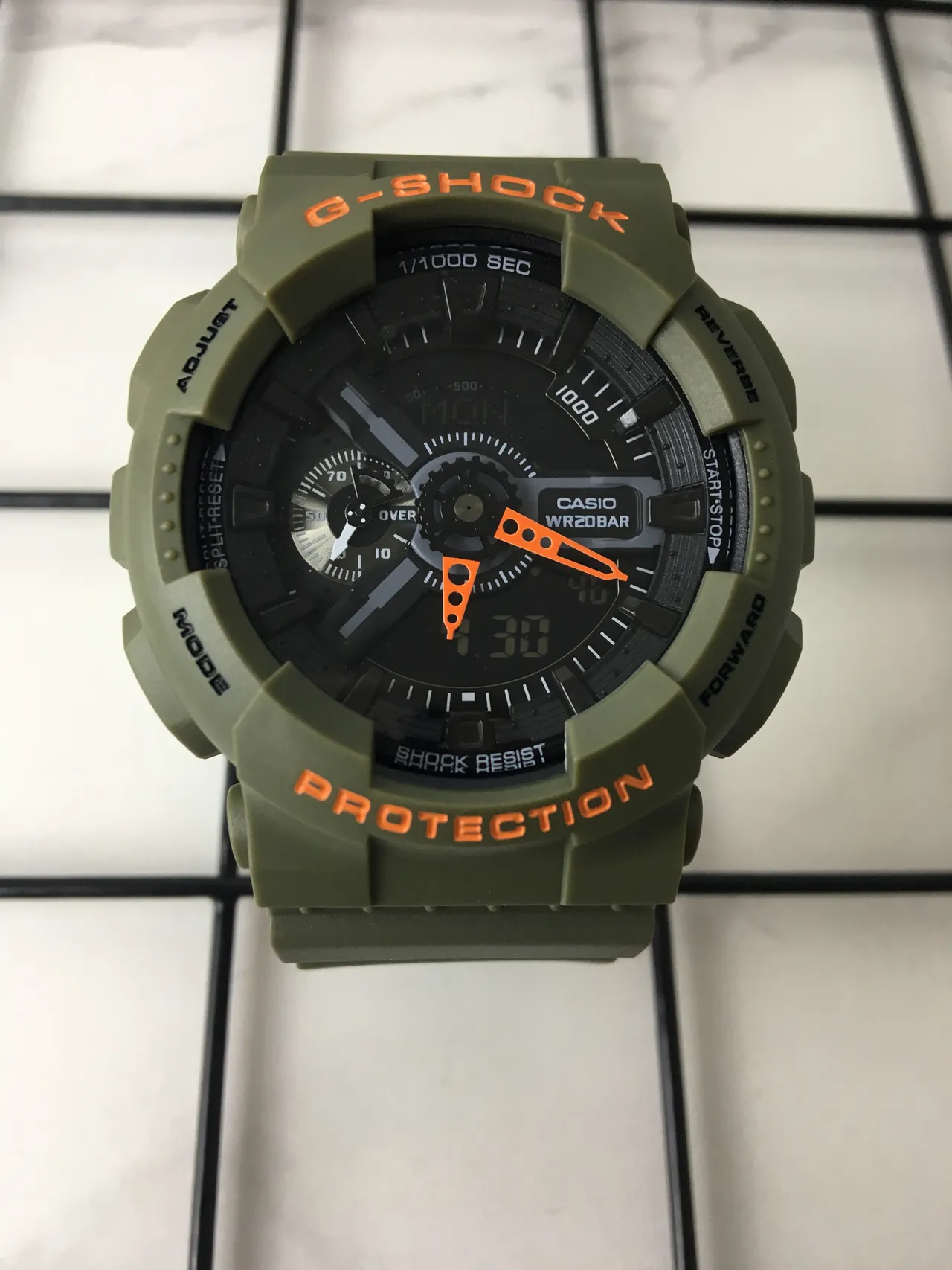 Casio G-Shock GA-100 Olive Green and Orange Sports Watch 3