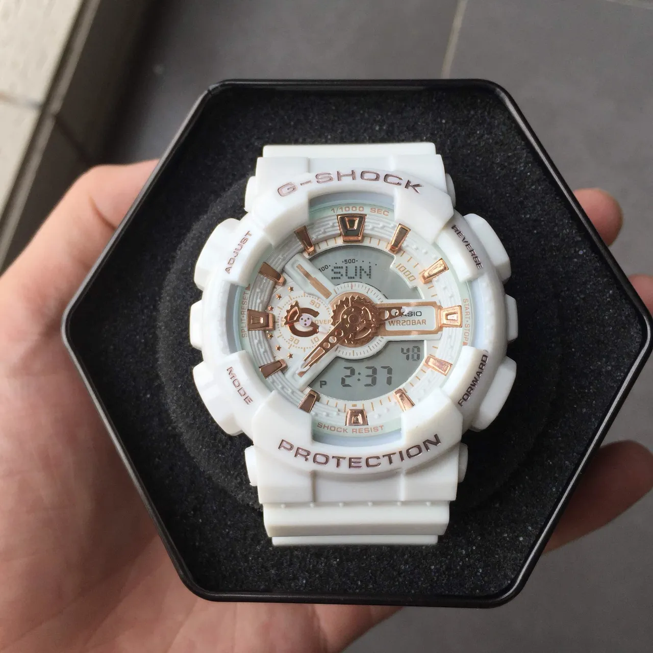 Casio G-Shock GA-110 White and Rose Gold Sports Watch 14