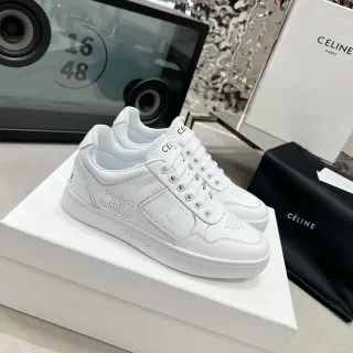Celine CT-01 حذاء أبيض شعار مثقوب نمط حياة