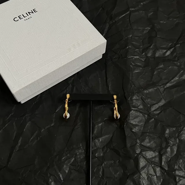Celine أقراط لؤلؤ قطرة حلقية ملتوية ذهبية اللون 6
