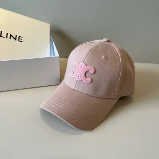 Celine Interlocking CC مطرزة وردي غباري قبعة بيسبول