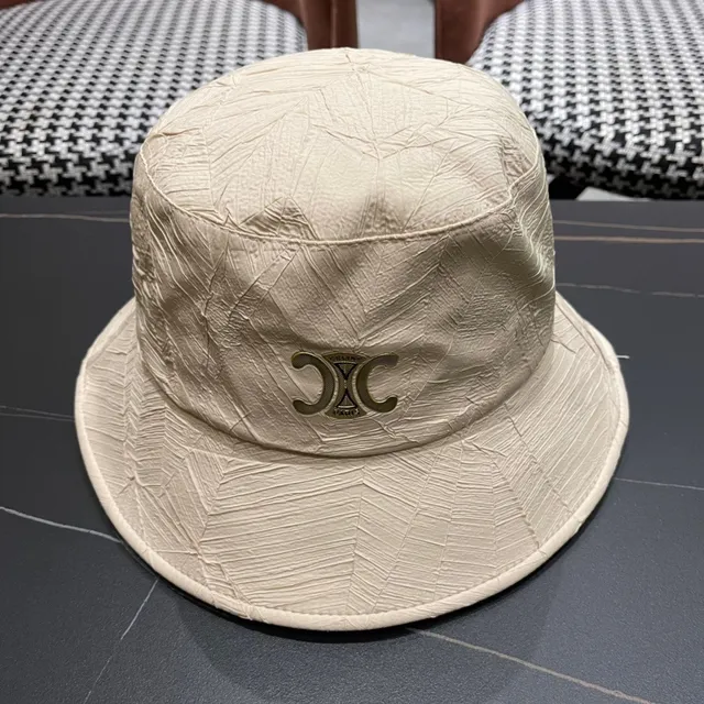 Celine Texturizado Embossado Folha Bege Chapéu Bucket 3