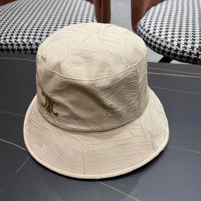 Celine Texturizado Embossado Folha Bege Chapéu Bucket 4