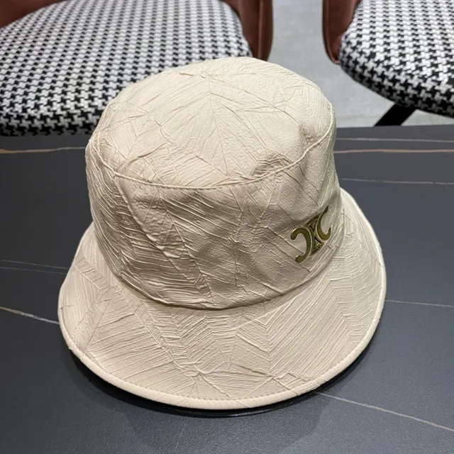 Celine Texturizado Embossado Folha Bege Chapéu Bucket 5