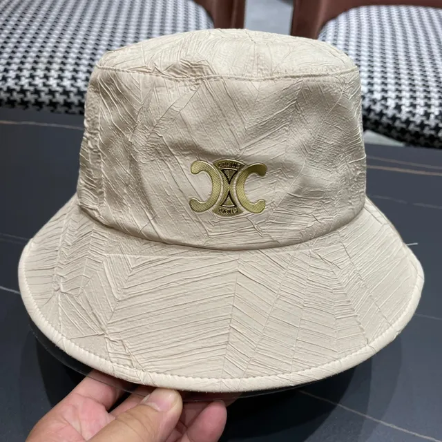 Celine Texturizado Embossado Folha Bege Chapéu Bucket 7