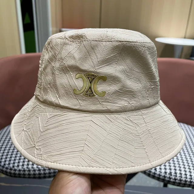 Celine Texturizado Embossado Folha Bege Chapéu Bucket 9