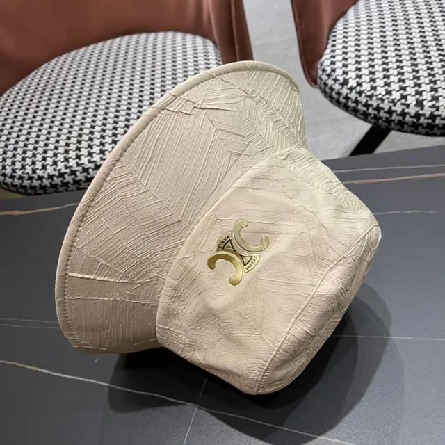Celine Texturizado Embossado Folha Bege Chapéu Bucket 10