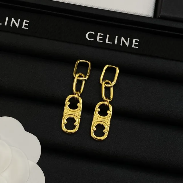 Celine Triomphe Chain-Link Oval Charm Earrings 5