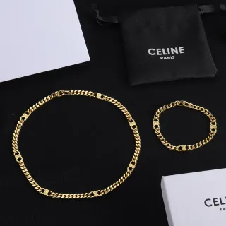Celine Triomphe स्वर्ण वक्र लिंक चेन धातु हार