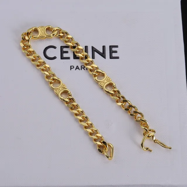 Celine Triomphe সোনার কার্ব-লিংক চেইন ধাতব হার 4