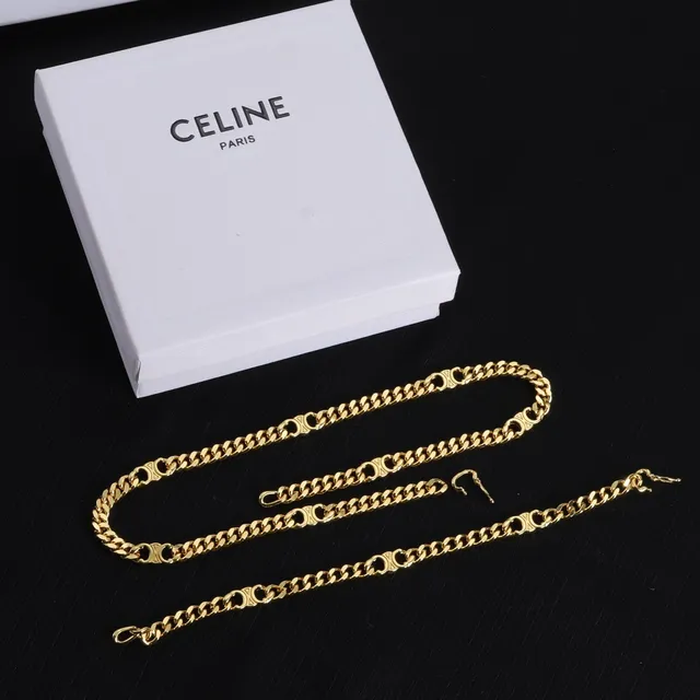 Celine Triomphe সোনার কার্ব-লিংক চেইন ধাতব হার 5
