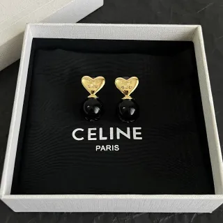 Celine Triomphe Heart and Black Bead Drop Earrings