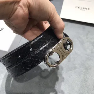 Celine Triomphe Patent Snakeskin Black Leather Belt