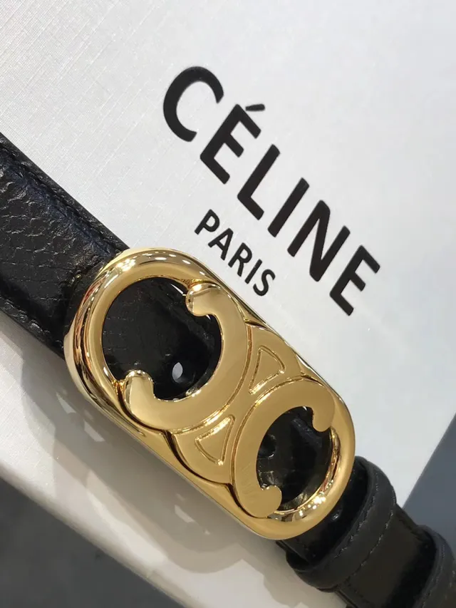 Celine Triomphe حزام جلد أسود من جلد الثعبان المصقول 7