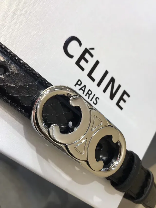 Celine Triomphe حزام جلد أسود من جلد الثعبان المصقول 16
