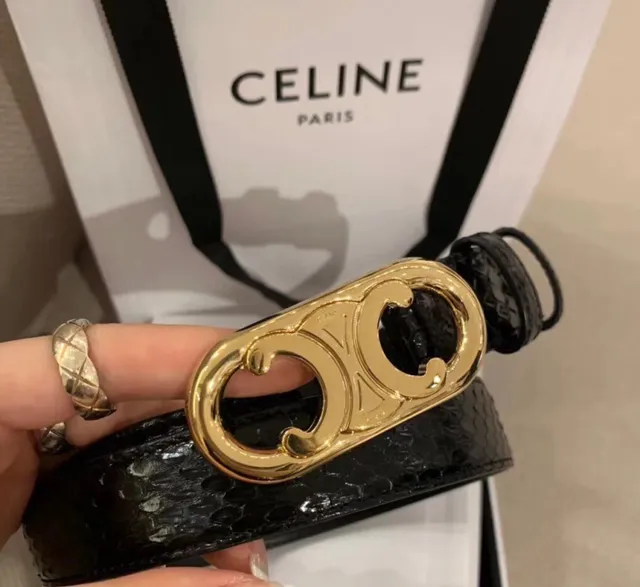 Celine Triomphe حزام جلد أسود من جلد الثعبان المصقول 19