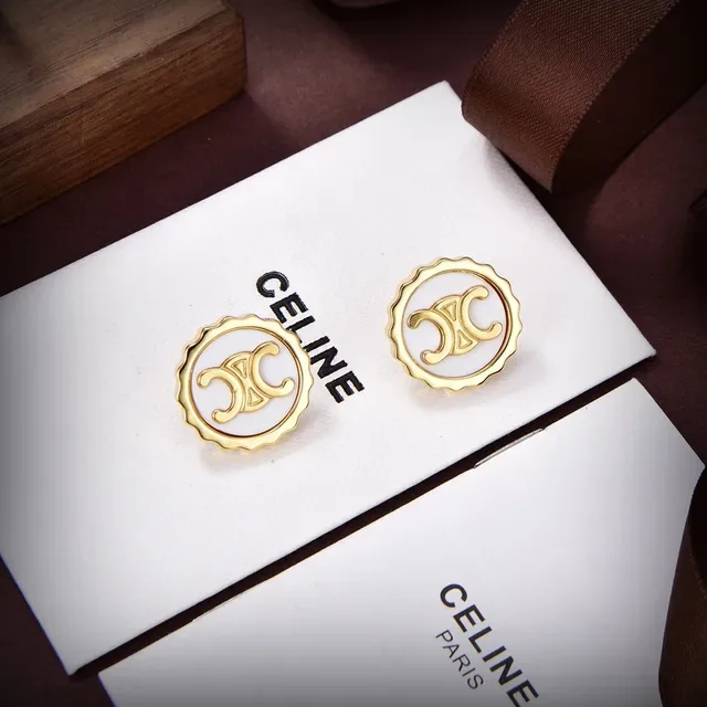 Celine Triomphe أقراط تاخوز أبيض مينا وذهبي مقصوصة 2