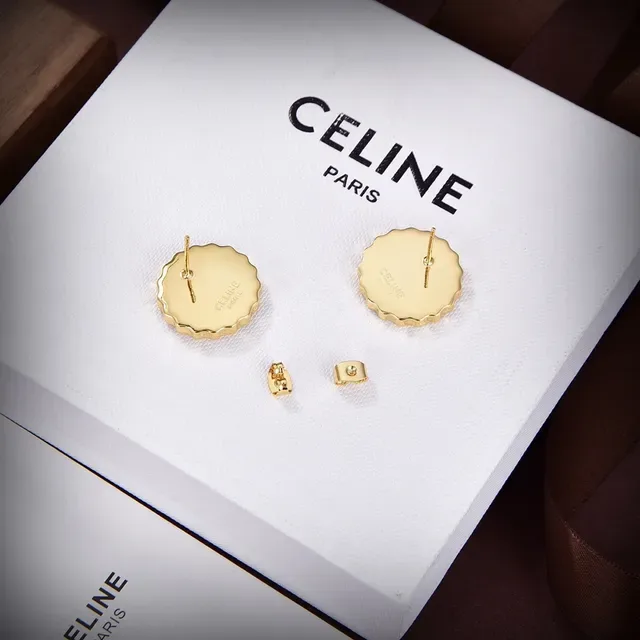 Celine Triomphe أقراط تاخوز أبيض مينا وذهبي مقصوصة 4
