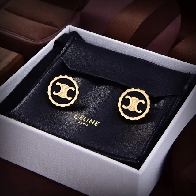 Celine Triomphe أقراط تاخوز أبيض مينا وذهبي مقصوصة 5