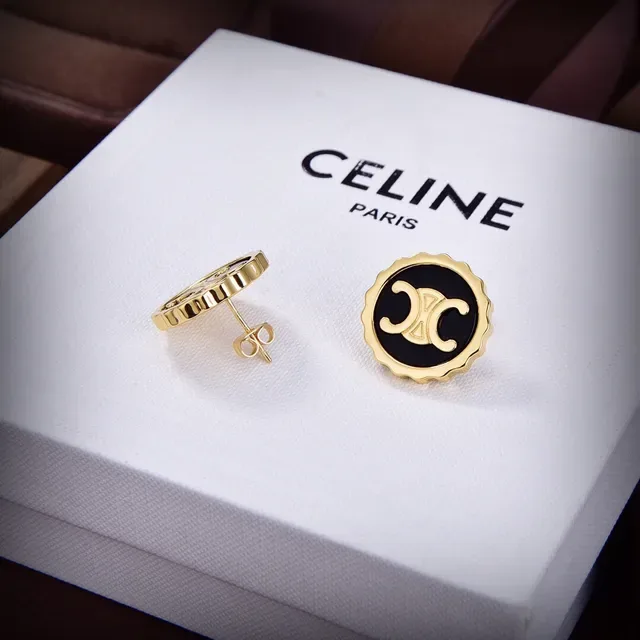 Celine Triomphe أقراط تاخوز أبيض مينا وذهبي مقصوصة 8