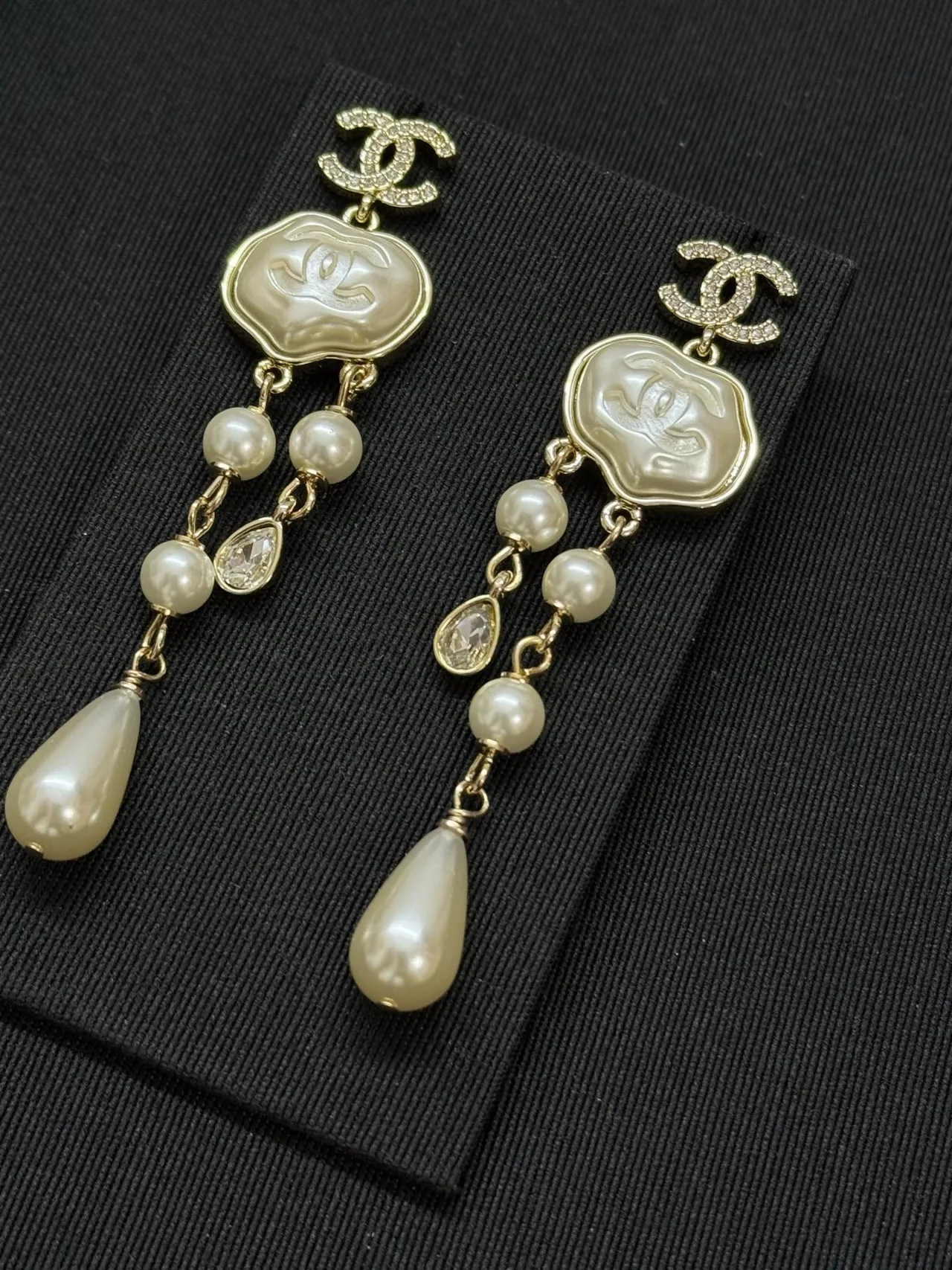 Chanel Beige Gold Interlocking CC Logo Resin Plaque Earrings 2