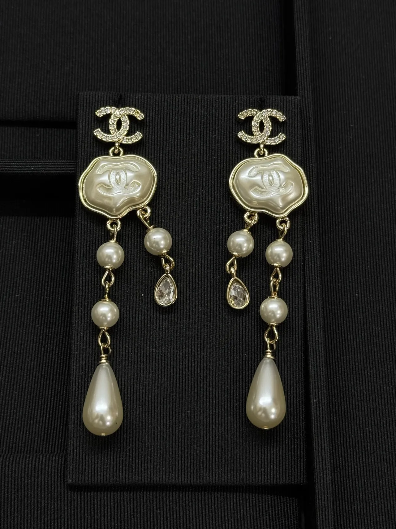 Chanel Beige Gold Interlocking CC Logo Resin Plaque Earrings 5